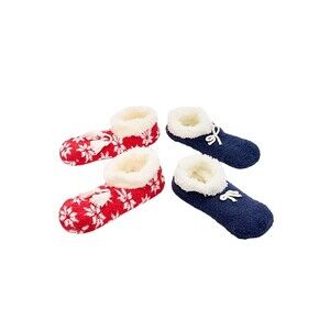 Cuddl Duds Set of 2 Faux Teddy Sherpa Lined Ballerina Socks Navy/Red 4-10 New